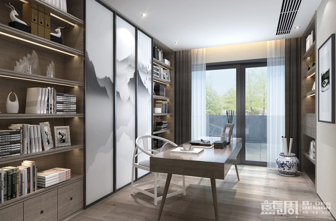 水映山岸公館別墅裝修設(shè)計(jì):書(shū)房
