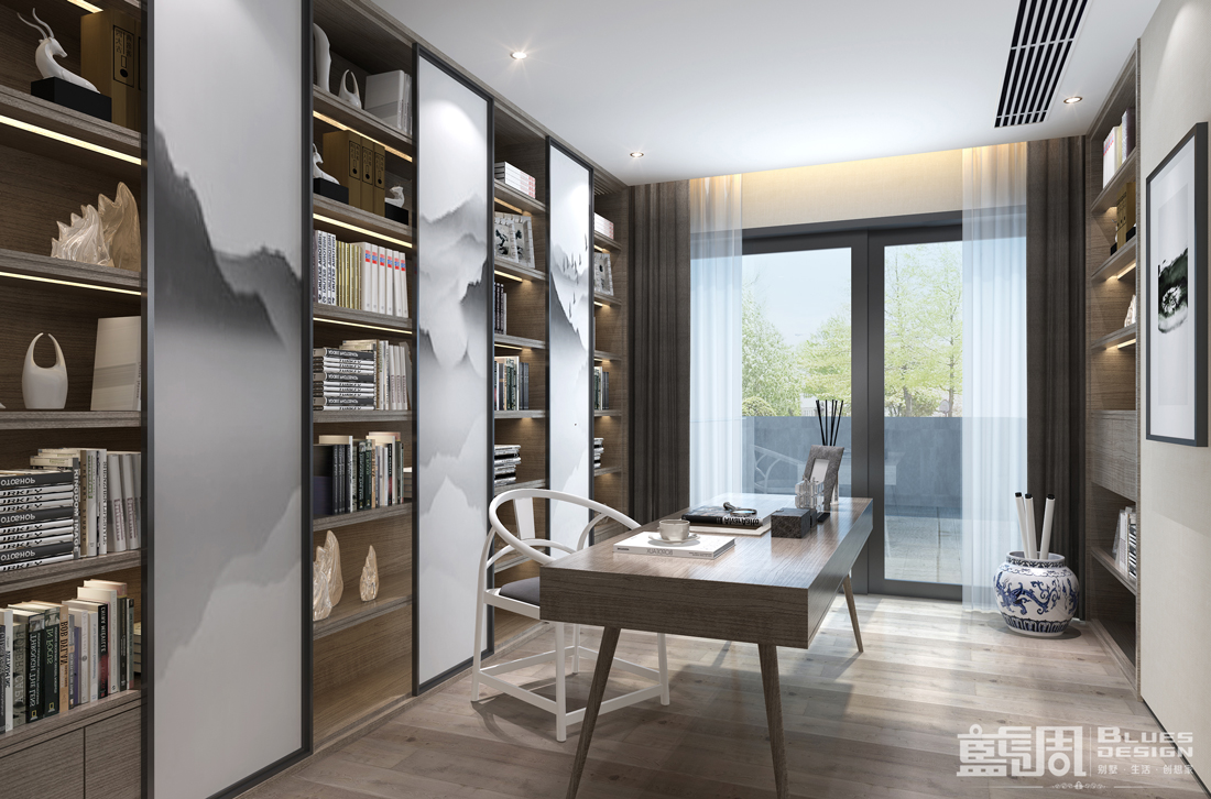水映山岸公館別墅裝修設(shè)計(jì):書(shū)房
