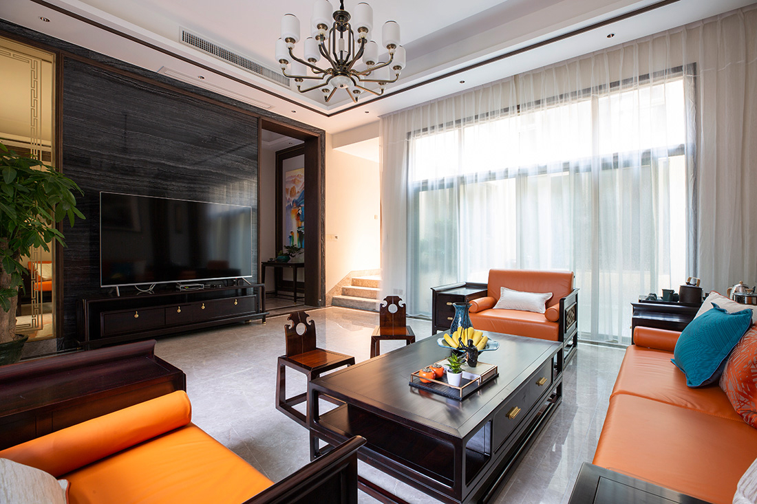 公園大地聯(lián)排別墅客廳裝修設計-